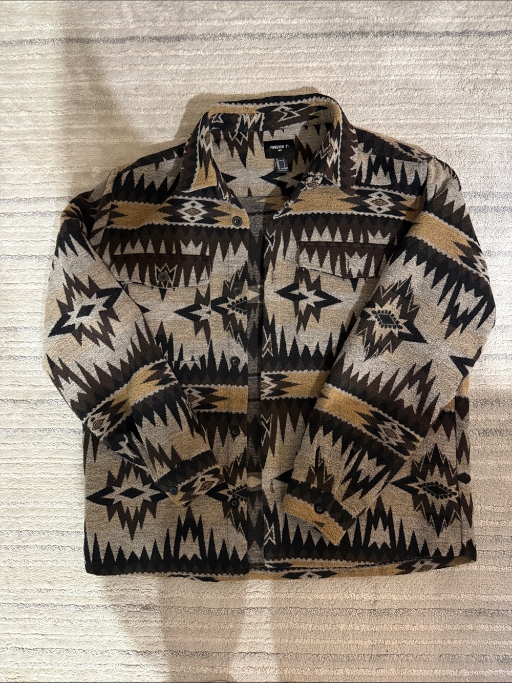 Forever 21 Western Print Button-Down Shirt Jacket in Black and Tan
